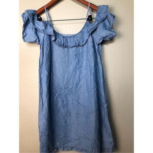 Abercrombie Fitch Blue DENIM Jean Ruffle Cold Shoulder Dress Women's Size Small